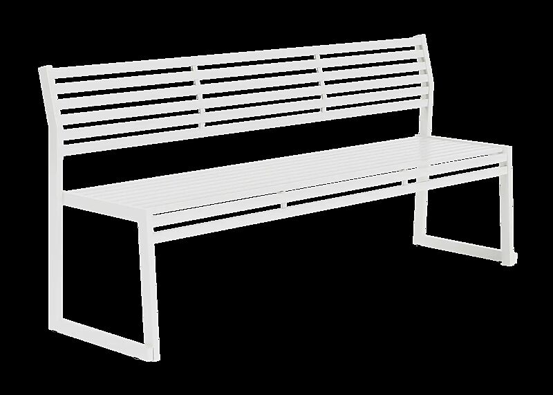 Sitzbank CORTINA mit Rückenlehne, zum freien Aufstellen, Breite 1800 mm, in RAL 9003 signalweiß