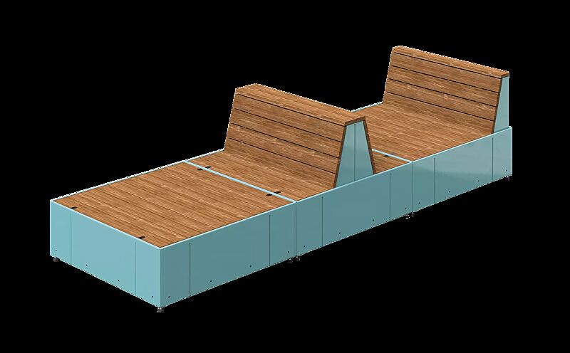 Sitzinsel TASKU, Sitz- und Liegebänke mit Rückenlehne, in RAL 6027 lichtgrün