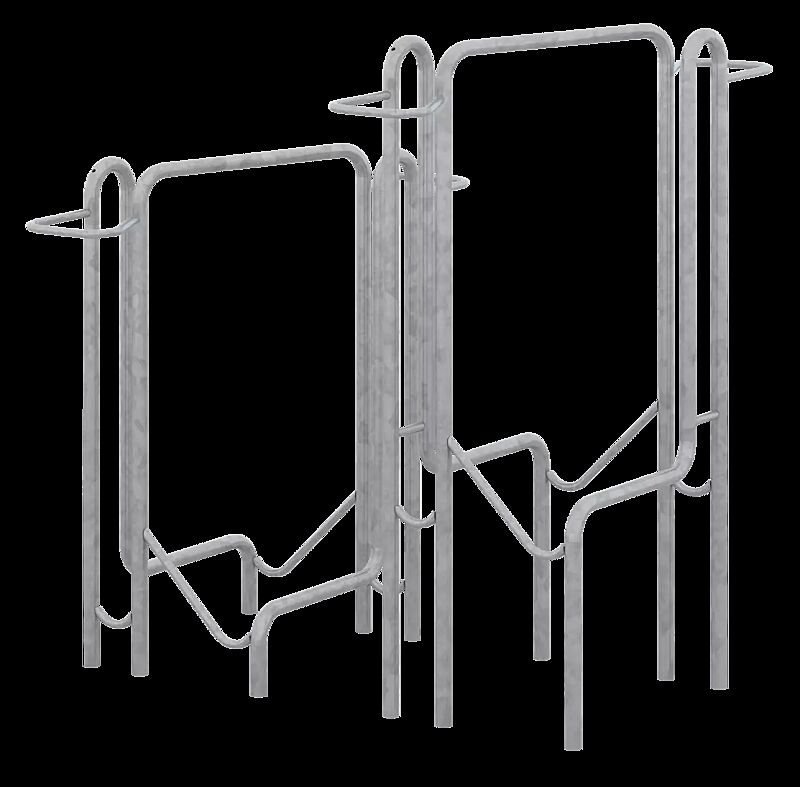 Fahrradparker TACOMA doppelseitig 90°, tief / hoch, zum Aufdübeln bei -200 mm, 2 Stellplätze, feuerverzinkt