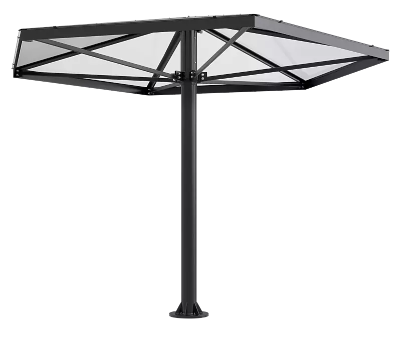 Raucherunterstand FUMAT, 6-eckig, Dachbreite x Dachtiefe 3450 mm x 3950 mm, Stahlkonstruktion in RAL 7016 anthrazitgrau