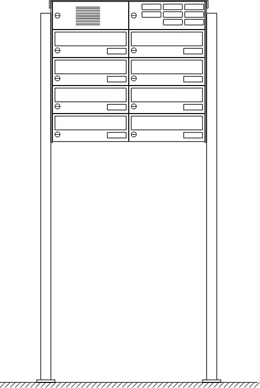Briefkastenanlage NANTES, zum Aufdübeln, 8 Briefkästen (2 nebeneinander), mit Sprech- / Klingelfach
