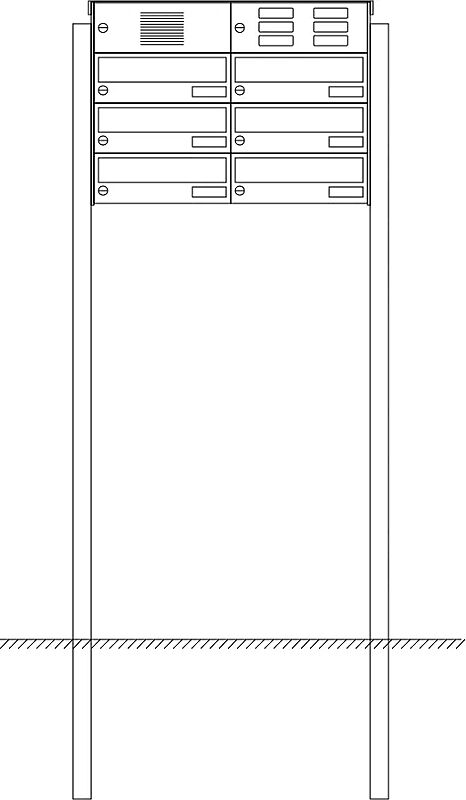Briefkastenanlage NANTES, zum Einbetonieren, 6 Briefkästen (2 nebeneinander), mit Sprech- / Klingelfach
