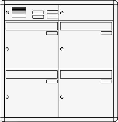 Aufputz-Briefkastenanlage NIZZA, 4 Briefkästen (je 2 nebeneinander), mit Sprech- / Klingelfach