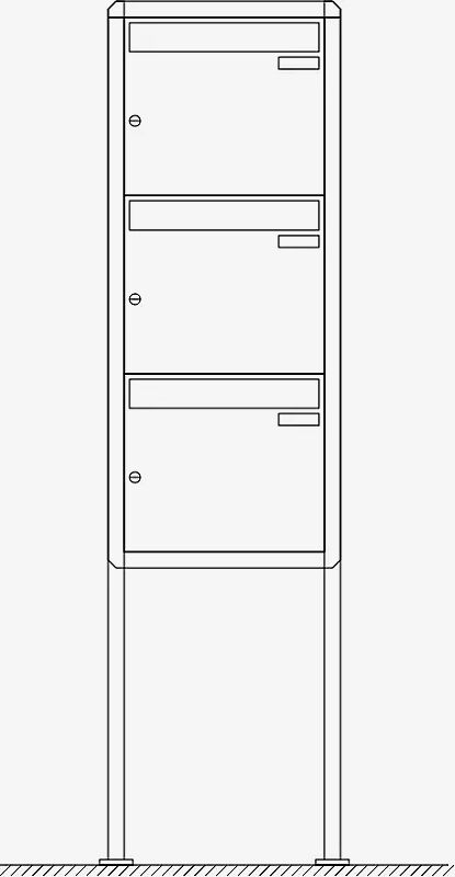 Briefkastenanlage Nizza mit Ständeranlage, zum Aufdübeln, 3 Briefkästen (untereinander), ohne Sprech- / Klingelfach