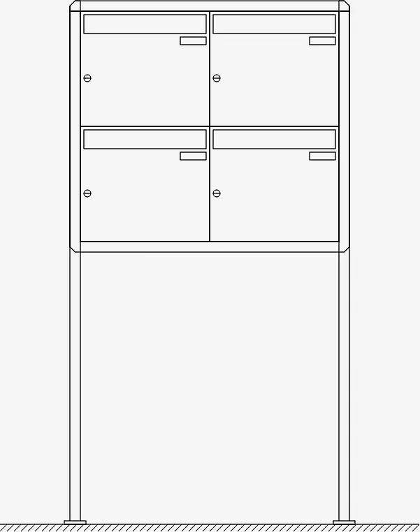 Briefkastenanlage Nizza mit Ständeranlage, zum Aufdübeln, 4 Briefkästen (je 2 nebeneinander), ohne Sprech- / Klingelfach