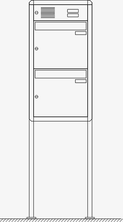 Briefkastenanlage Nizza mit Ständeranlage, zum Aufdübeln, 2 Briefkästen (untereinander), mit Sprech- / Klingelfach