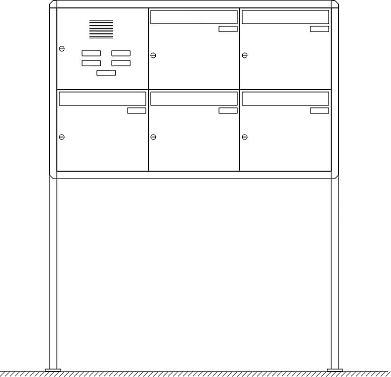 Briefkastenanlage Nizza mit Ständeranlage, zum Aufdübeln, 5 Briefkästen (3 nebeneinander), mit Sprech- / Klingelfach