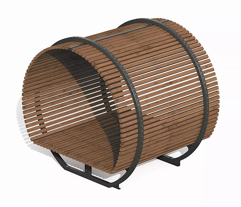 Freizeitüberdachung CISON CONTEA mit Liegefläche, kreisförmig, mit Sapeliholzbelattung, Stahlteile in RAL 7016 anthrazitgrau