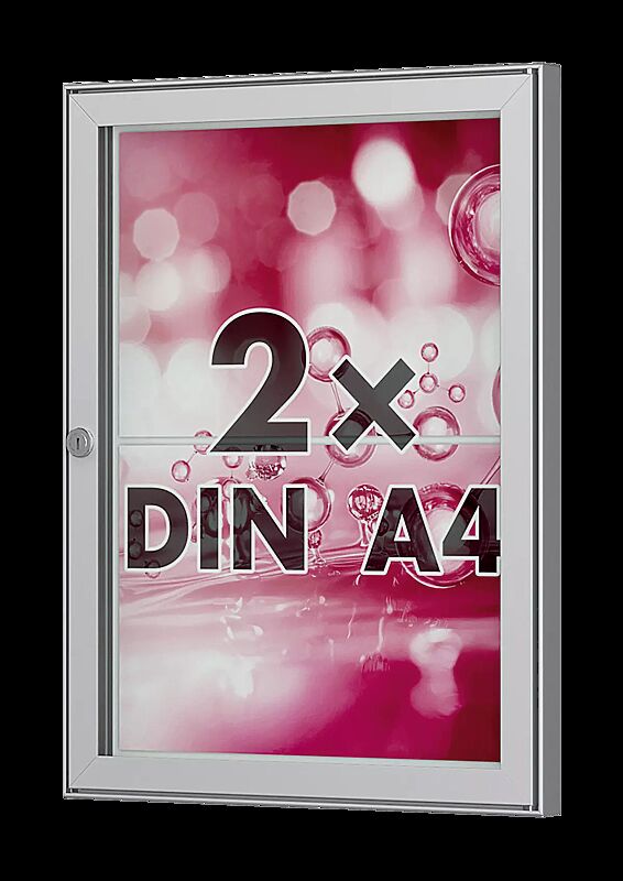Schaukasten TESSALIA, für 2 x DIN A4, Hochformat, in Alu silber