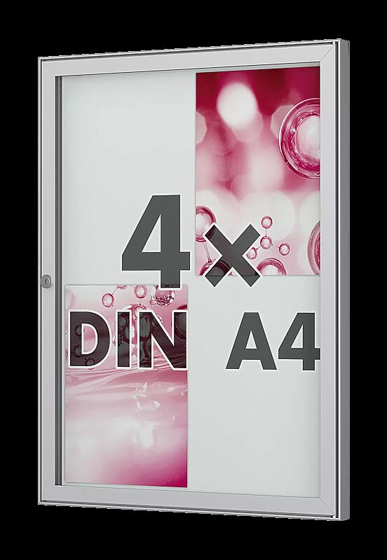 Schaukasten TESSALIA, für 4 x DIN A4, Hochformat, in Alu silber