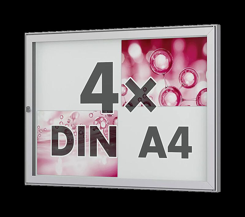 Schaukasten TESSALIA, für 4 x DIN A4, Querformat, in Alu silber