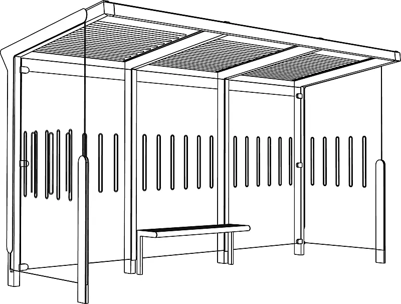 Wartehalle AUREO, Dachbreite x Dachtiefe 4220 mm x 1855 mm, einseitig, mit Seitenwänden