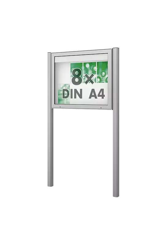 Schaukasten PATRAS zum Einbetonieren, Bautiefe 123 mm, für 8 x DIN A4, Alu silber