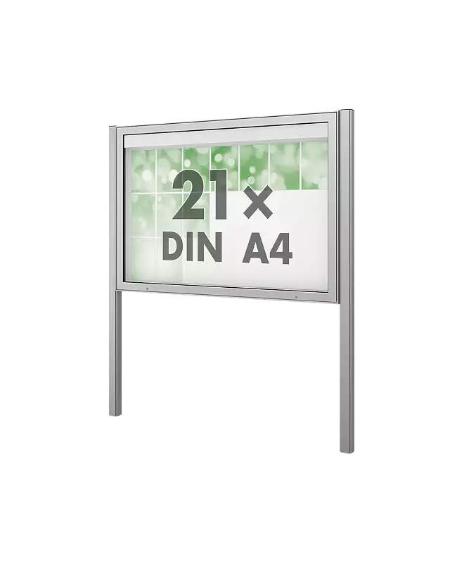 Schaukasten PATRAS zum Einbetonieren, Bautiefe 123 mm, für 21 x DIN A4, Alu silber