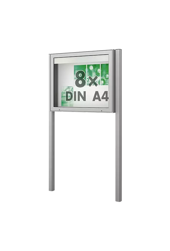 Schaukasten PATRAS zum Einbetonieren, Bautiefe 210 mm, für 8 x DIN A4, Alu silber