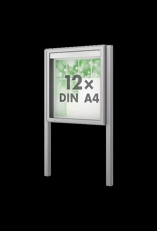 Schaukasten PATRAS zum Einbetonieren, Bautiefe 210 mm, für 12 x DIN A4, Alu silber