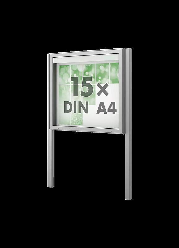 Schaukasten PATRAS zum Einbetonieren, Bautiefe 210 mm, für 15 x DIN A4, Alu silber