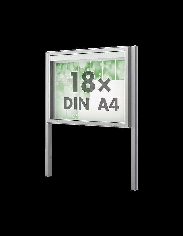 Schaukasten PATRAS zum Einbetonieren, Bautiefe 210 mm, für 18 x DIN A4, Alu silber