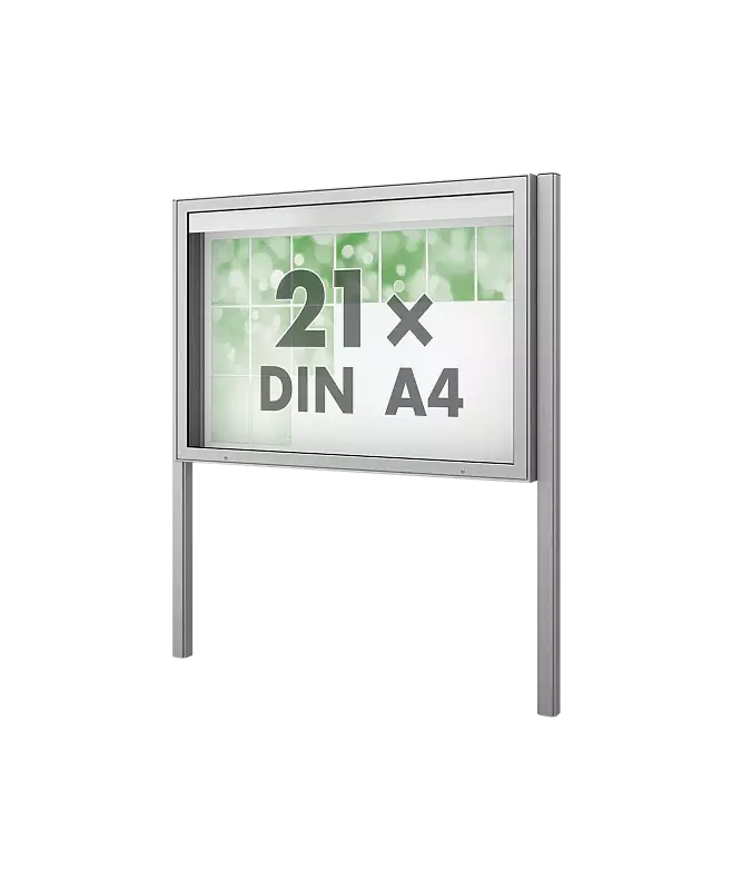 Schaukasten PATRAS zum Einbetonieren, Bautiefe 210 mm, für 21 x DIN A4, Alu silber