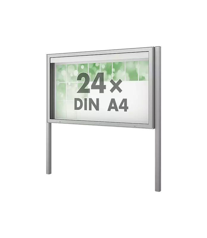 Schaukasten PATRAS zum Einbetonieren, Bautiefe 210 mm, für 24 x DIN A4, Alu silber