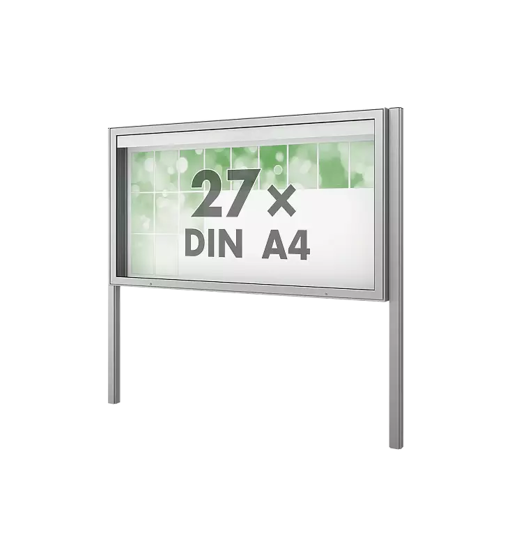 Schaukasten PATRAS zum Einbetonieren, Bautiefe 210 mm, für 27 x DIN A4, Alu silber