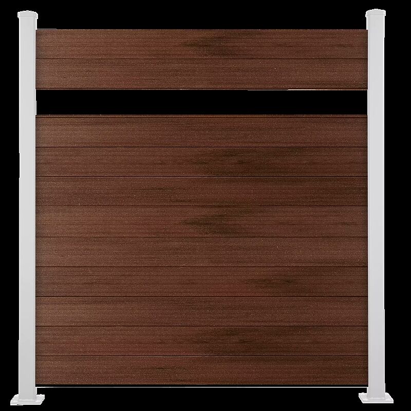 WPC-Wandelement bestehend aus 11 Nut-Feder-Profilen, einem Abschlussprofil ohne Feder und einer Unterbauleiste, in kastanienbraun