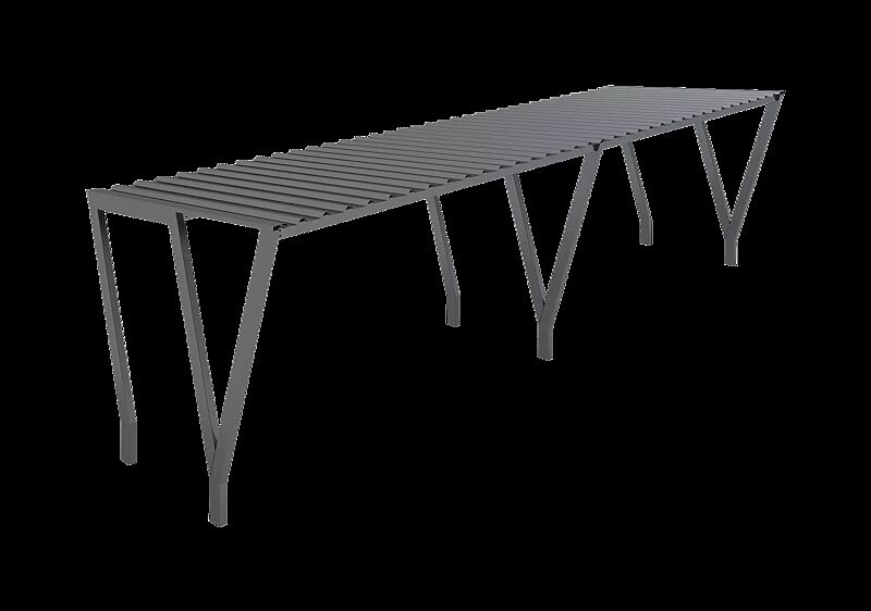 Fahrradüberdachung TAURI mit Pultdach, Dachbreite x Dachtiefe 7800 mm x 2500 mm, Dacheindeckung Trapezblech, Stahlkonstruktion in RAL 7004 signalgrau