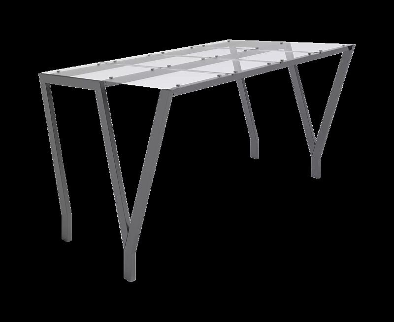 Fahrradüberdachung TAURI mit Pultdach, Dachbreite x Dachtiefe 3940 mm x 2500 mm, Dacheindeckung VSG, Stahlkonstruktion in RAL 7004 signalgrau