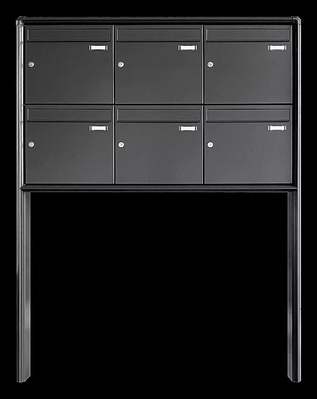 Briefkastenanlage Nizza mit Ständeranlage, zum Einbetonieren, 6 Briefkästen (je 3 nebeneinander), ohne Sprech- / Klingelfach