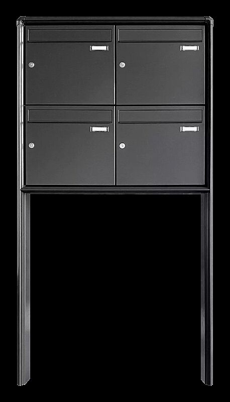 Briefkastenanlage Nizza mit Ständeranlage, zum Einbetonieren, 4 Briefkästen (je 2 nebeneinander), ohne Sprech- / Klingelfach