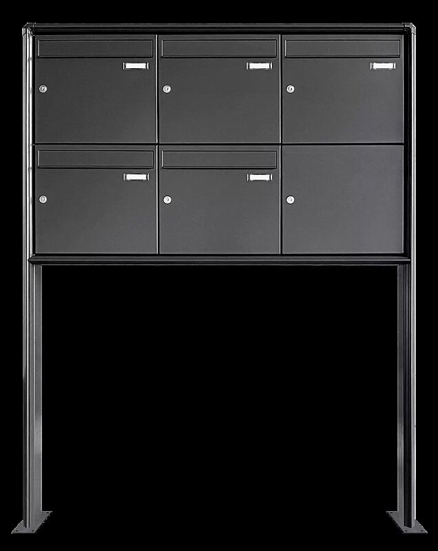 Briefkastenanlage Nizza mit Ständeranlage, zum Aufdübeln, 5 Briefkästen (3 nebeneinander), ohne Sprech- / Klingelfach