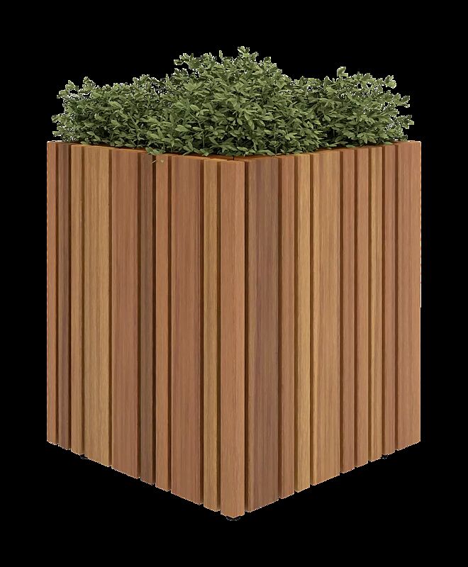 Pflanzbehälter SECUNDO PURE, 275 Liter, mit recyceltem und lokal gesammeltem Hartholz, aus Cortenstahl