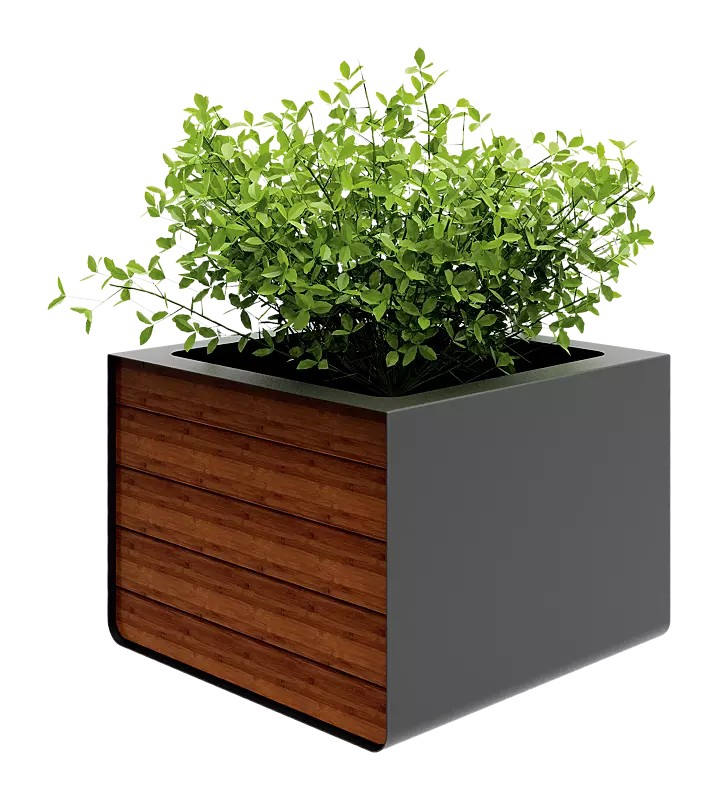 Pflanzbehälter REPOSA, 500 Liter, Seitenteile mit Bambusholzbelattung, Stahlteile in Gris sablé 2900