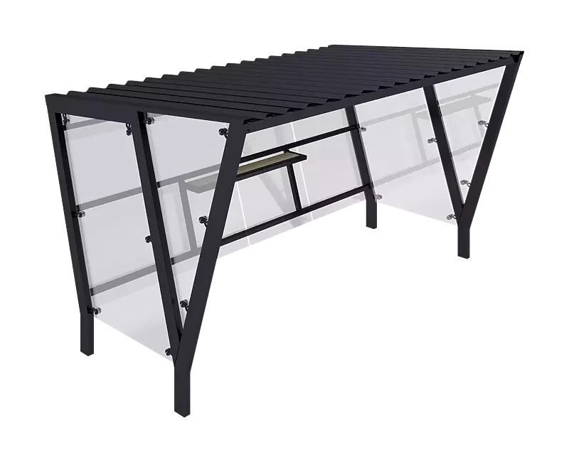 Raucherunterstand TAURI, mit Pultdach, Dachbreite x Dachtiefe 3940 mm x 2500 mm, Dacheindeckung Trapezblech, Rück- / Seitenwand ESG, Klarglas, Stahlkonstruktion in RAL 7016 anthrazitgrau
