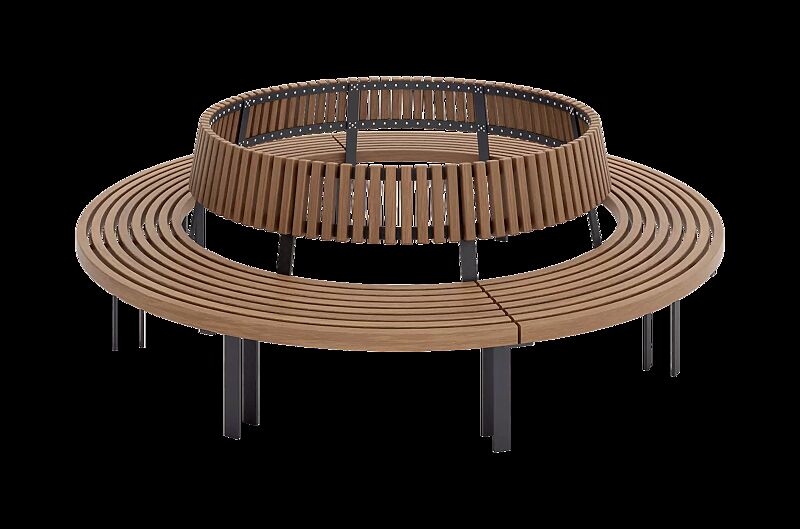 Rundbank IKAST mit Rückenlehne, Ø 2500 mm, Stahlteile in RAL 7016 anthrazitgrau