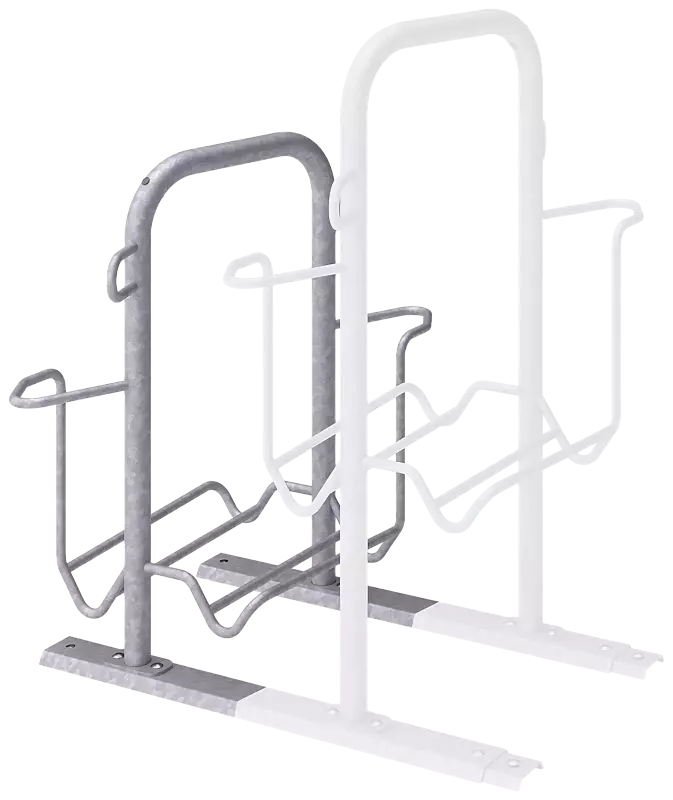 Fahrradparker ZIROS, doppelseitig 90°, tief / hoch, Radabstand 400 mm, zum Aufdübeln bei +/- 0 mm, feuerverzinkt