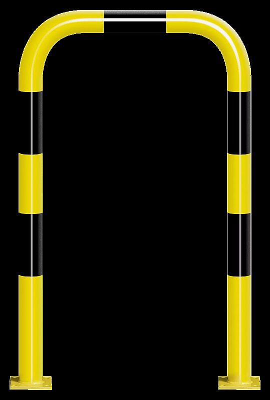 Rammschutzbügel KITEE ohne Unterfahrschutz, zum Aufdübeln, H x B 1200 mm x 750 mm, gelb kunststoffbeschichtet mit schwarzen Signalstreifen