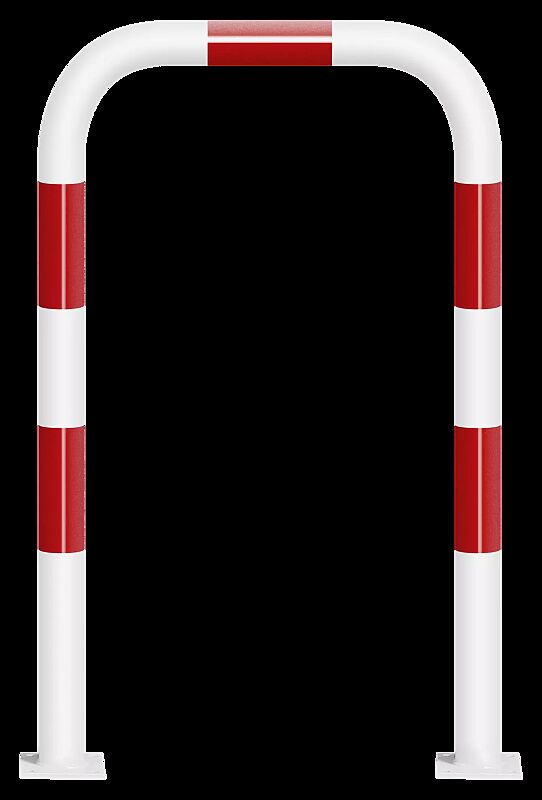 Rammschutzbügel KITEE ohne Unterfahrschutz, zum Aufdübeln, H x B 1200 mm x 750 mm, weiß kunststoffbeschichtet mit roten Signalstreifen