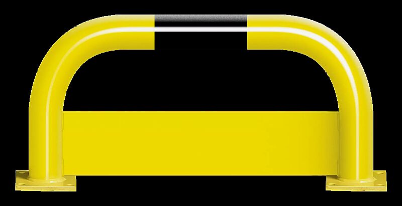 Rammschutzbügel KITEE mit Unterfahrschutz, zum Aufdübeln, H x B 350 mm x 750 mm, gelb kunststoffbeschichtet mit schwarzen Signalstreifen