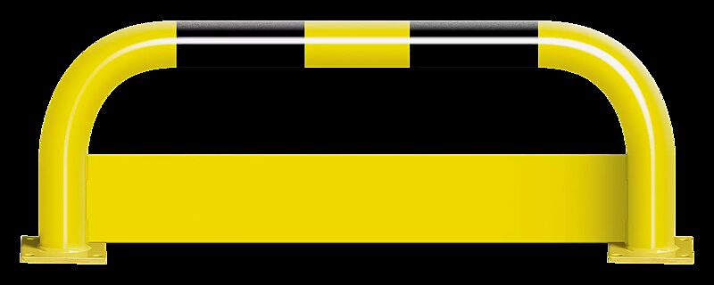Rammschutzbügel KITEE mit Unterfahrschutz, zum Aufdübeln, H x B 350 mm x 1000 mm, gelb kunststoffbeschichtet mit schwarzen Signalstreifen