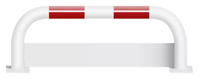 Rammschutzbügel KITEE mit Unterfahrschutz, zum Aufdübeln, H x B 350 mm x 1000 mm, weiß kunststoffbeschichtet mit roten Signalstreifen