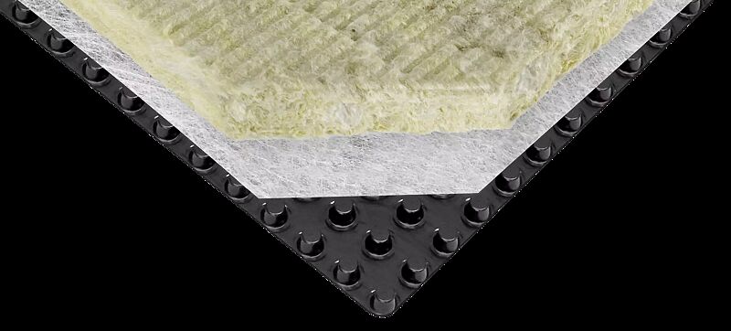 Zusätzliche Speicherschicht aus hydrophiler Steinwolle und Drainagesystem für Dachbegrünungssystem MOBIROOF ECO