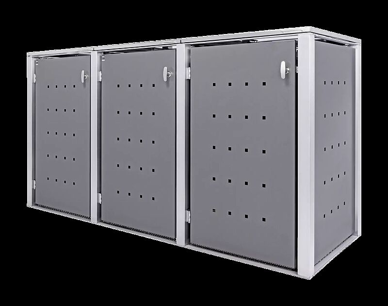 Müllbehälter-Dreifachschrank CHEYENNE, Edelstahl pulverbeschichtet in RAL 7016 anthrazitgrau