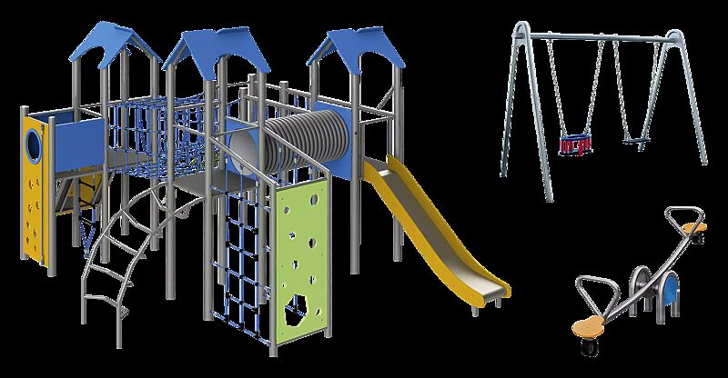 Spielplatz-Set JULIA bestehend aus Doppelschaukel JAQUE, Wippe ZUMA, Spielkombination LASSE