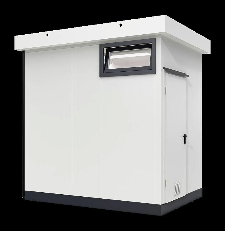 Sanitäranlage LEPORIS zur Nutzung als Fahrertoilette, Dachbreite x Dachtiefe 1955 mm x 2655 mm, Stahlkonstruktion in RAL 9006 weissaluminium