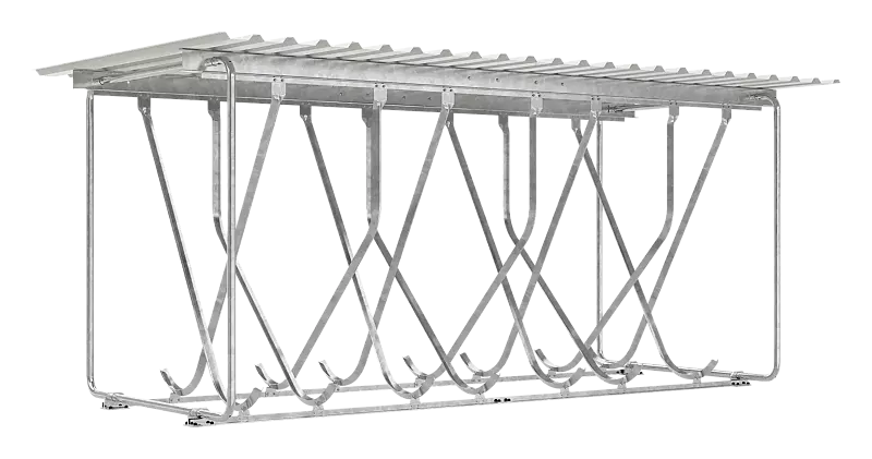 Fahrradüberdachung BIELA, Dachbreite x Dachtiefe 4300 mm x 2540 mm, zweiseitige Ausführung inklusive 14 Schräghochparker, Stahlkonstruktion feuerverzinkt