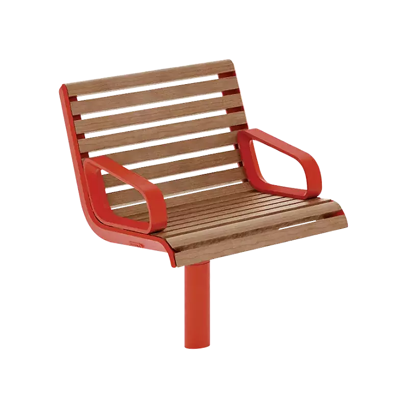 Drehsitz PORT mit Rücken- und Armlehnen und Jatobaholzbelattung, Stahlteile in RAL 3020 verkehrsrot