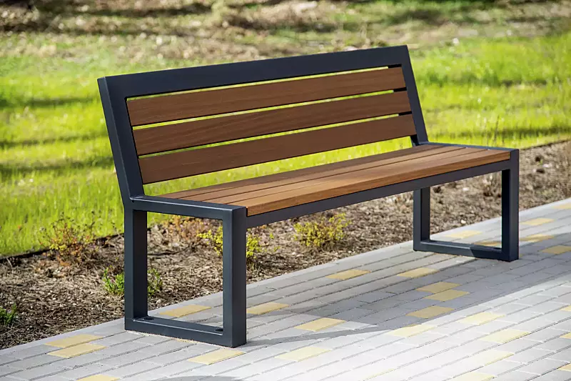 Sitzbank SALA mit Rückenlehne, Stahlteile in RAL 7016 anthrazitgrau, matt