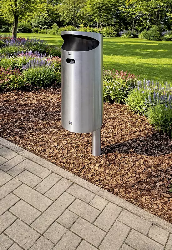 Abfallbehälter FOSTON mit Ascher, zum Einbetonieren, aus Edelstahl