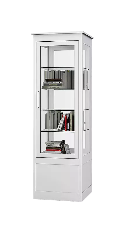 Öffentlicher Bücherschrank EMBRUN, Breite 600 mm, mit einteiliger Drehflügeltür, vorn und hinten öffnend, in RAL 9016 verkehrsweiß